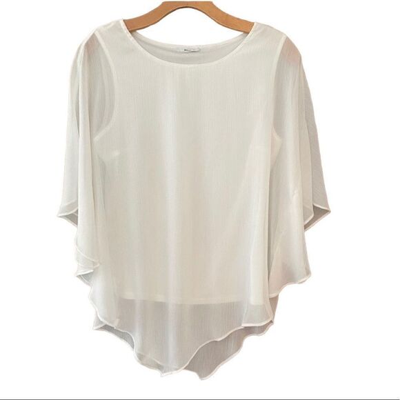 Milano Sz S White Sheer UnderTank Angel Sleeves Relaxed Fit Flowy Blouse - Picture 1 of 10